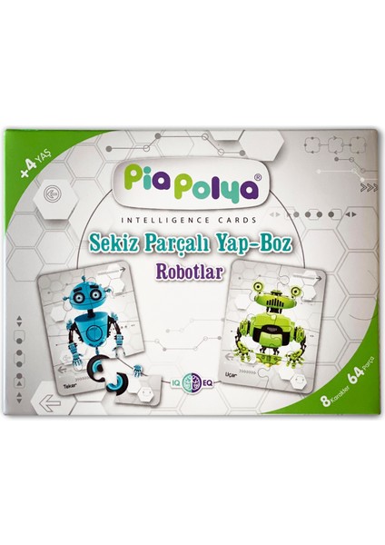 Robotlar | Sekiz Parçalı Yap-Boz | 8 Grup | 64 Parça | Mukavva