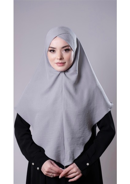 Gri Pratik Hazır Geçmeli Tesettür Eşarp Pamuk Caz Kumaş Tek Katlı Çapraz Hijab 2305_15