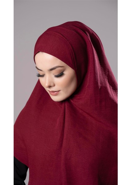 Bordo Pratik Hazır Geçmeli Tesettür Eşarp Pamuk Caz Kumaş Düz 2306_16 modelleri