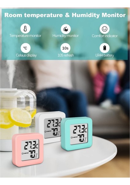 Gui Xulian LCD Ekranlı Mini Higrometre Iç Mekan 3psc Termometre Higrometre ve Nem Monitörü (Beyaz+Yeşil+Pembe) (Yurt Dışından) fiyatları