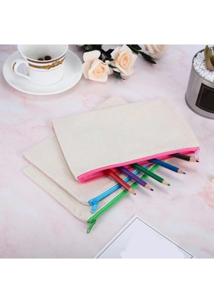 Dıy Craft Için 10 Adet Boş Tuval Fermuarlı Kese, Makyaj Çantaları/renkli Fermuarlı Küçük Kalem Çantası Çok Seyahat Çantaları (Yurt Dışından)