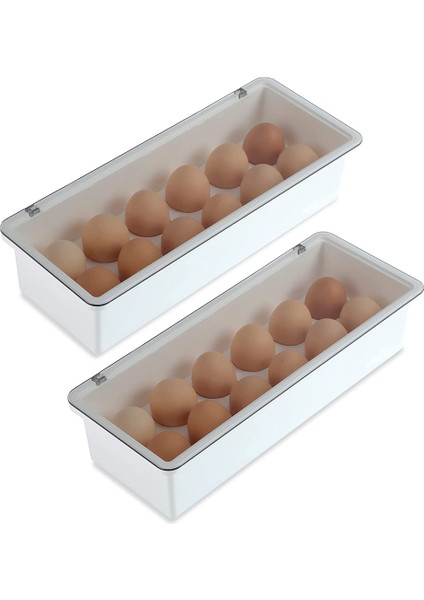 Buzdolabı Için 2 Paket Yumurta Tutucu, 12 Izgaralı Plastik Yumurta Saklama Kabı, Kapaklı Buzdolabı Organizatör Kutuları (Yurt Dışından)