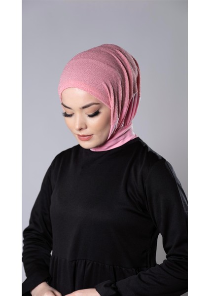Pembe Pratik Hazır Geçmeli Tesettür Eşarp Sandy Kumaş Arkadan Çıtçıtlı 2206_04