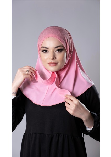 Pembe Pratik Hazır Geçmeli Tesettür Eşarp Sandy Kumaş Arkadan Çıtçıtlı 2206_04