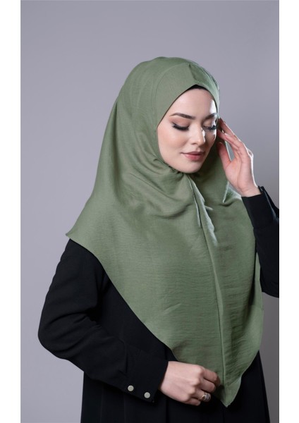 Fıstık Yeşili Pratik Hazır Geçmeli Tesettür Eşarp Pamuk Caz Kumaş Düz Hijab 2306_36 indirimleri