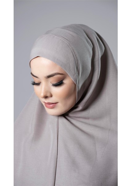 Taş Pratik Hazır Geçmeli Tesettür Eşarp Pamuk Caz Kumaş Düz Hijab 2306_46 modelleri
