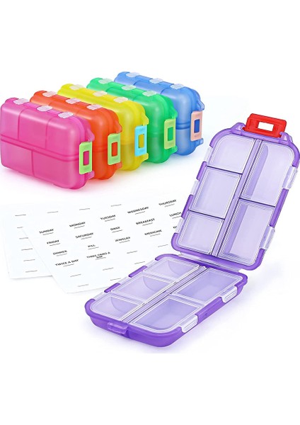 6'lı Paket Seyahat Hapı Düzenleyici, 10 Bölmeli Hap Tutma Kutusu, Ilaç Kabı Çantası-Haftalık/günlük Seyahat Için, Dış Mekan (Yurt Dışından)