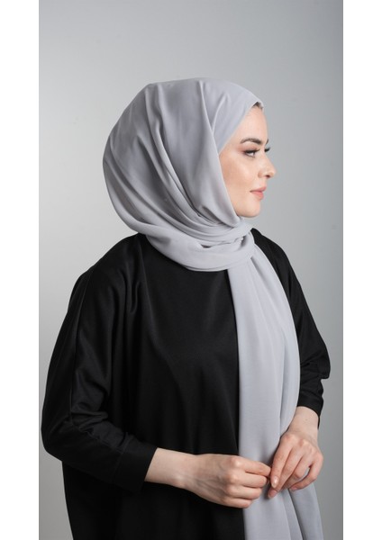 Gri Pratik Hazır Geçmeli Şal Şifon Boru Boneli 3001_15