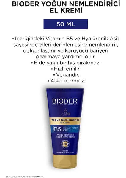 Yoğun Nemlendirici El Kremi - Vitamin B5 Hyalüronik Asit 24 Saat Etki Alkolsüz 2'li 50 ml