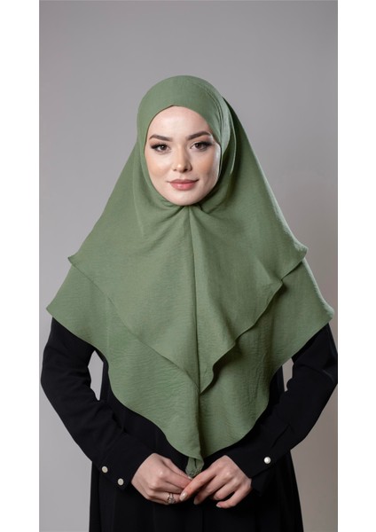 Fıstık Yeşili Pratik Hazır Geçmeli Tesettür Eşarp Pamuk Caz Kumaş Çift Katlı Düz Hijab 2303_36