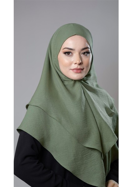 Fıstık Yeşili Pratik Hazır Geçmeli Tesettür Eşarp Pamuk Caz Kumaş Çift Katlı Düz Hijab 2303_36 modelleri