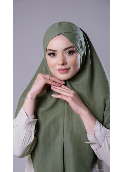 Fıstık Yeşili Pratik Hazır Geçmeli Tesettür Eşarp Pamuk Caz Kumaş Tek Katlı Çapraz Hijab 2305_36