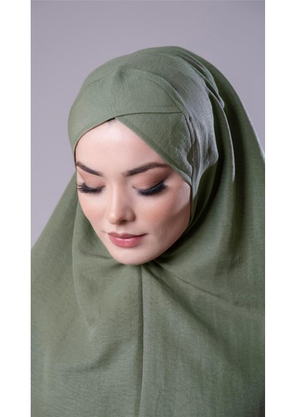 Fıstık Yeşili Pratik Hazır Geçmeli Tesettür Eşarp Pamuk Caz Kumaş Tek Katlı Çapraz Hijab 2305_36