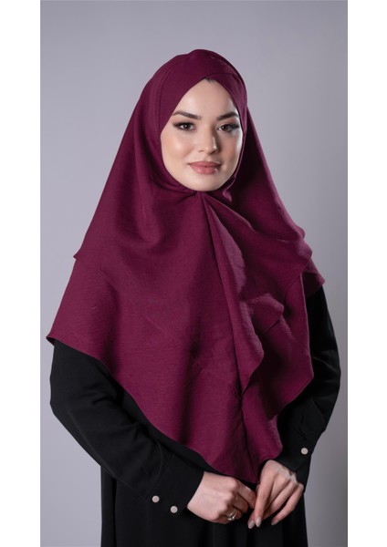 Bordo Pratik Hazır Geçmeli Tesettür Eşarp Pamuk Caz Kumaş Çift Katlı Çapraz Hijab 2304_16