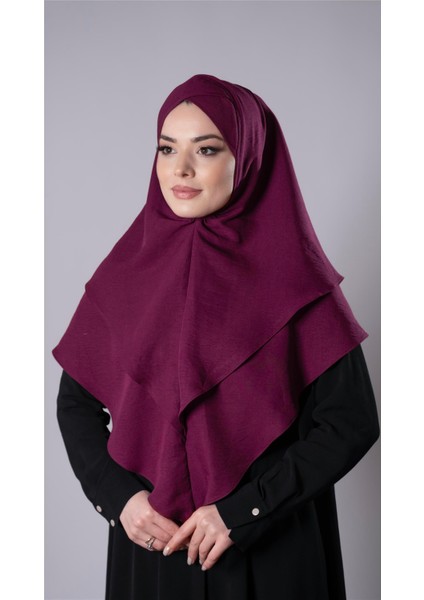 Bordo Pratik Hazır Geçmeli Tesettür Eşarp Pamuk Caz Kumaş Çift Katlı Çapraz Hijab 2304_16 modelleri