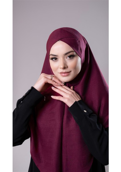Bordo Pratik Hazır Geçmeli Tesettür Eşarp Pamuk Caz Kumaş Tek Katlı Çapraz 2305_16