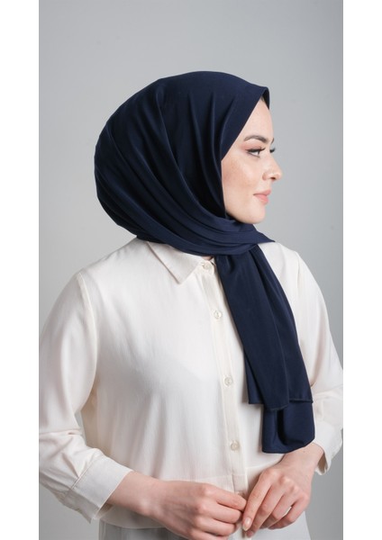 Lacivert Pratik Hazır Geçmeli Eşarp Sandy Kumaş Sade 1817_02