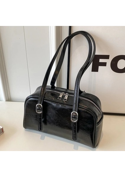 Siyah Kadın Moda Çanta Düz Renk Satchel Çanta Ayarlanabilir Askı ile Crossbody Çanta Koltukaltı Çanta Iş Alışveriş Seyahat Için (Yurt Dışından)