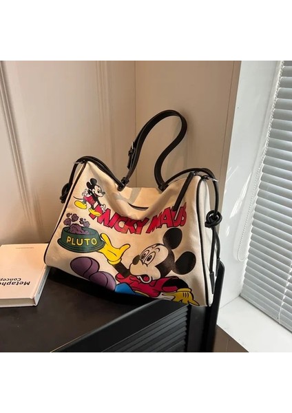 Kötü Kalite Disney Mickey Mouse Kanvas Omuz Askılı Çanta Kadın 2023 Büyük Kapasiteli Moda Çapraz Vücut Çanta Kısa Yolculuk Boston Çanta (Yurt Dışından)
