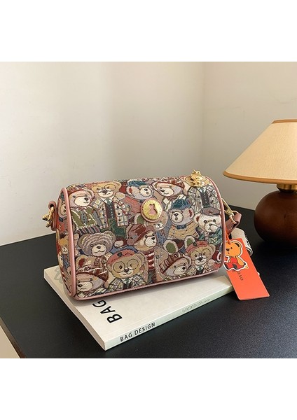 Pembe Beibaobao Kawaii Ayı Desen Crossbody Kadın Çanta Zarif Kalın Omuz Askısı Kız Omuz Çantası Postacı Çantası Kadınlar Için (Yurt Dışından)