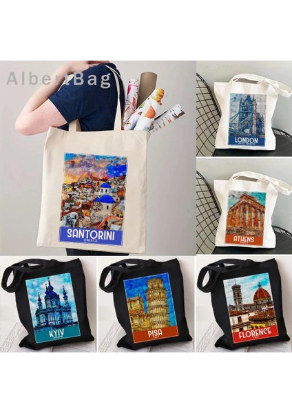 B Budapeşte 35 cm x 40 cm Londra Louvre Pisa Kiev Roma Santorini Atina Bali Berlin Boston Dubai Dublin Floransa Mürekkep Suluboya Resim Totes Çanta Hangbag (Yurt Dışından) fiyatları