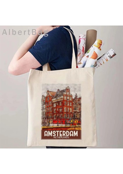 B Budapeşte 35 cm x 40 cm Londra Louvre Pisa Kiev Roma Santorini Atina Bali Berlin Boston Dubai Dublin Floransa Mürekkep Suluboya Resim Totes Çanta Hangbag (Yurt Dışından) modelleri