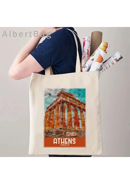 B Budapeşte 35 cm x 40 cm Londra Louvre Pisa Kiev Roma Santorini Atina Bali Berlin Boston Dubai Dublin Floransa Mürekkep Suluboya Resim Totes Çanta Hangbag (Yurt Dışından) fırsatları