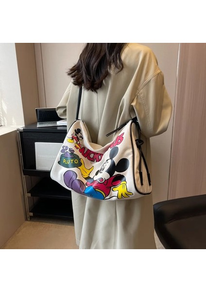 Siyah Sadece Çanta Yeni Disney Kız Büyük Kapasiteli Kanvas Çanta Öğrencileri Rahat Doku Yabancı Tarzı Tek Omuz Crossbody Kısa Yolculuk Boston Çantası (Yurt Dışından) modelleri