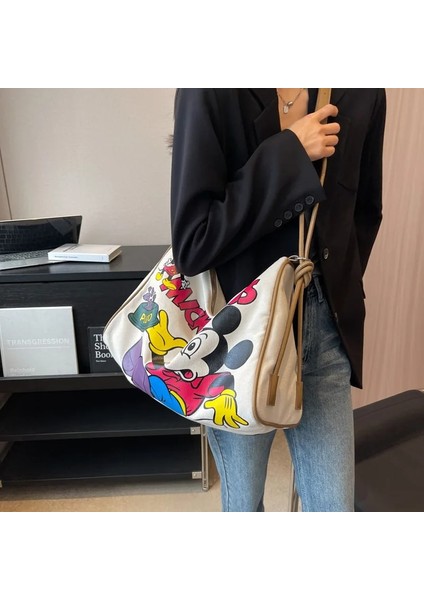 Siyah Sadece Çanta Yeni Disney Kız Büyük Kapasiteli Kanvas Çanta Öğrencileri Rahat Doku Yabancı Tarzı Tek Omuz Crossbody Kısa Yolculuk Boston Çantası (Yurt Dışından) fırsatları