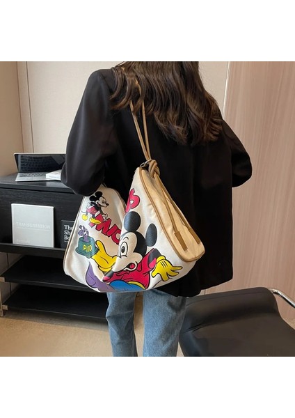 Siyah Sadece Çanta Yeni Disney Kız Büyük Kapasiteli Kanvas Çanta Öğrencileri Rahat Doku Yabancı Tarzı Tek Omuz Crossbody Kısa Yolculuk Boston Çantası (Yurt Dışından) indirimleri