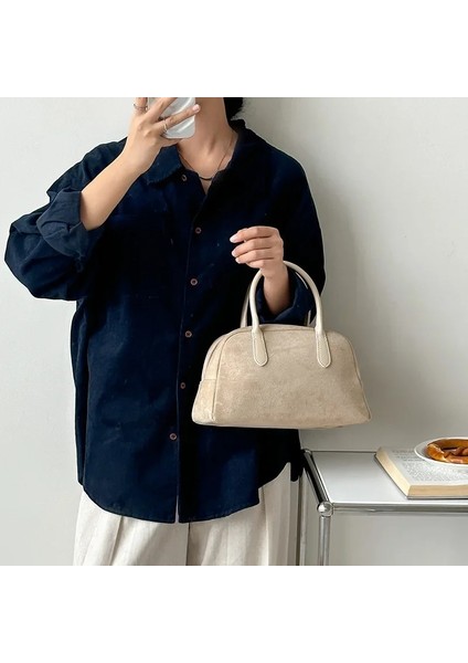 Kayısı Lüks Tasarımcı Süet Kadın Çanta Retro Crossbody Çanta Yarım Ay Boston Tote Kış Yeni (Yurt Dışından) modelleri