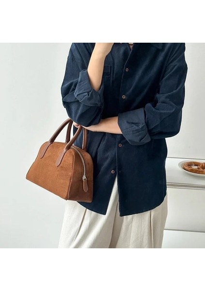 Kayısı Lüks Tasarımcı Süet Kadın Çanta Retro Crossbody Çanta Yarım Ay Boston Tote Kış Yeni (Yurt Dışından) fırsatları