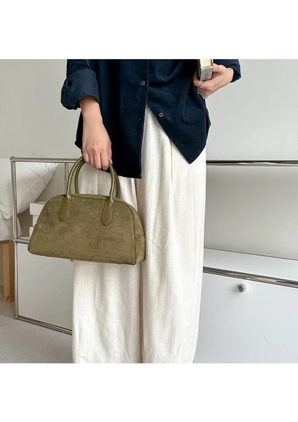 Kayısı Lüks Tasarımcı Süet Kadın Çanta Retro Crossbody Çanta Yarım Ay Boston Tote Kış Yeni (Yurt Dışından) indirimleri