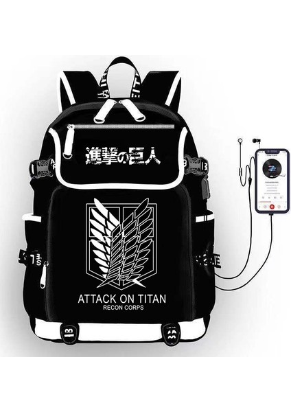 Stil 8 Titan Anime USB Bağlantı Noktası Sırt Çantası Çocuklar Okul Kitap Öğrencileri Açık Omuz Çantası Sırt Çantası Dizüstü Bilgisayar Mochila (Yurt Dışından)