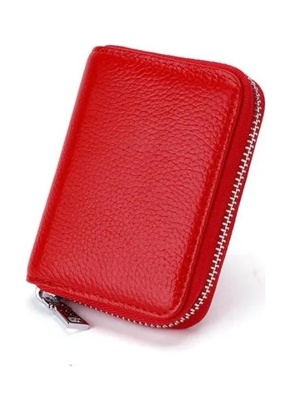 Kırmızı 1 Adet Erkek Kartvizitlik Hakiki Deri Kredi Kartı Tutucu Kadın Fermuarlı Cebi Unisex Kart Durumda Fermuarlı Bozuk Para Cüzdanı (Yurt Dışından)