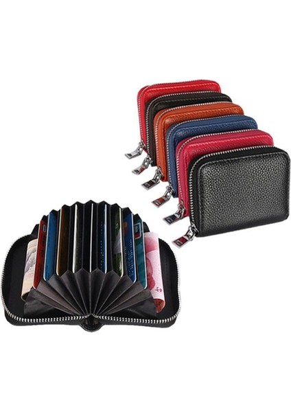 Kırmızı 1 Adet Erkek Kartvizitlik Hakiki Deri Kredi Kartı Tutucu Kadın Fermuarlı Cebi Unisex Kart Durumda Fermuarlı Bozuk Para Cüzdanı (Yurt Dışından) fırsatları
