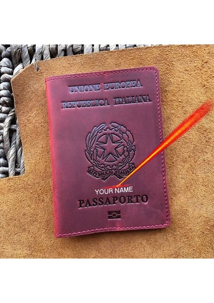 Gravür Adı Kahve Hakiki Deri Italyan Pasaport Kapağı Adı ile Kişiselleştirilmiş Iş Unisex Dayanıklı Italya Pasaport Tutucu (Yurt Dışından)