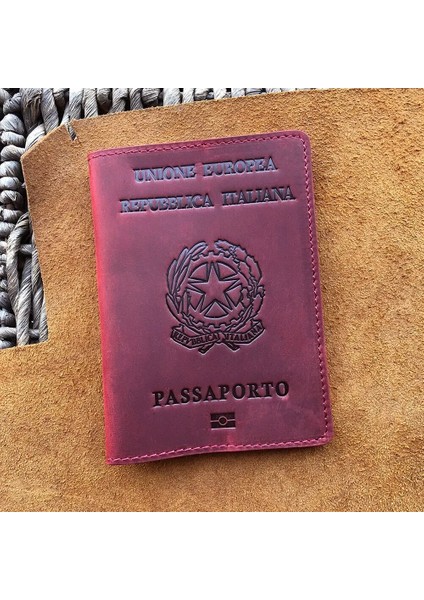 Gravür Adı Kahve Hakiki Deri Italyan Pasaport Kapağı Adı ile Kişiselleştirilmiş Iş Unisex Dayanıklı Italya Pasaport Tutucu (Yurt Dışından)