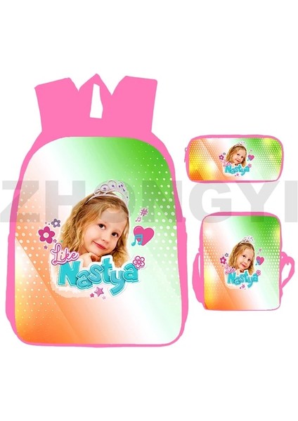 NASTYA165 3 Adet Set 16 Inç 3D Baskılı Rusya Gibi Nastya Sevimli Sırt Çantaları Kızlar Için Trendy Okul Çantaları Pembe Kitap Çantası Gençler Açık Spor Seyahat Sırt Çantası (Yurt Dışından)