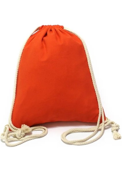 Turuncu 34 x 41 cm Özel Logo Pamuk Büzgülü Sırt Çantaları Kanvas Doğa Sporları Gri Çanta Logonuz Burada Kişiselleştirilmiş Logo Hediyesi Büzgülü Çantalar (Yurt Dışından)