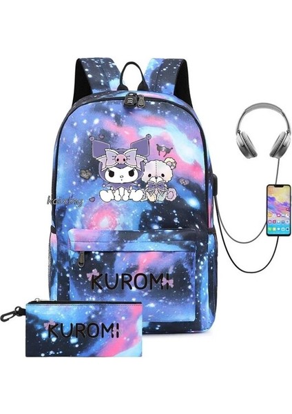 Resim Rengi 16 Inç Sırt Çantası Güzel Kuromi Melody Sırt Çantası Rahat Büyük Sırt Çantası Dizüstü Doğa Sporları Sırt Çantası Gençler Seyahat Kadın ve Erkek Okul Çantaları (Yurt Dışından)