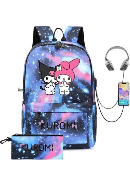 Resim Rengi 16 Inç Sırt Çantası Güzel Kuromi Melody Sırt Çantası Rahat Büyük Sırt Çantası Dizüstü Doğa Sporları Sırt Çantası Gençler Seyahat Kadın ve Erkek Okul Çantaları (Yurt Dışından) modelleri