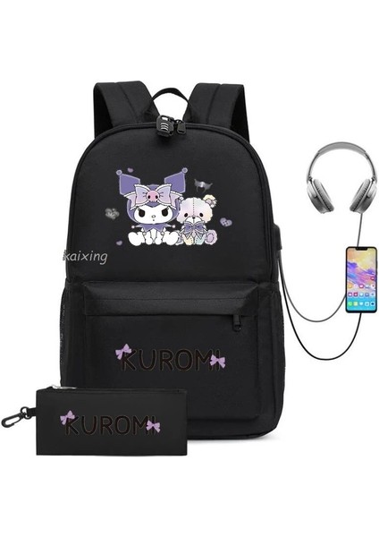 Resim Rengi 16 Inç Sırt Çantası Güzel Kuromi Melody Sırt Çantası Rahat Büyük Sırt Çantası Dizüstü Doğa Sporları Sırt Çantası Gençler Seyahat Kadın ve Erkek Okul Çantaları (Yurt Dışından) fırsatları