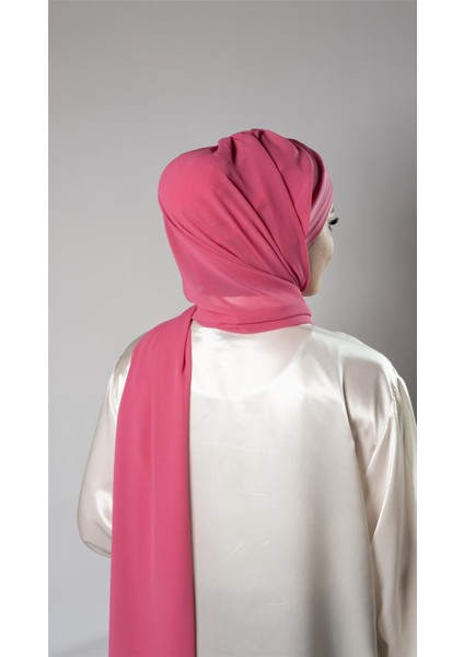 Pembe Pratik Hazır Geçmeli Bone Şal Şifon Kumaş Kendinden Boneli Üç Bantlı 1451_04