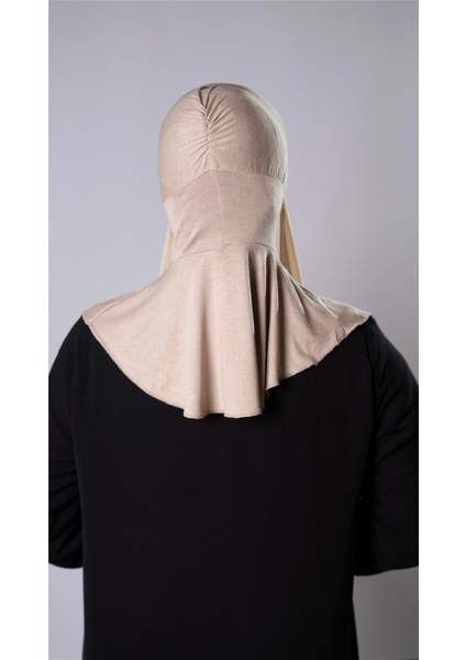 Bej Pratik Hazır Geçmeli Şal Şifon Kumaş Bone 3009_12