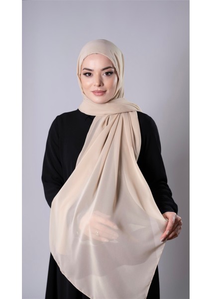 Bej Pratik Hazır Geçmeli Şal Şifon Kumaş Bone 3009_12