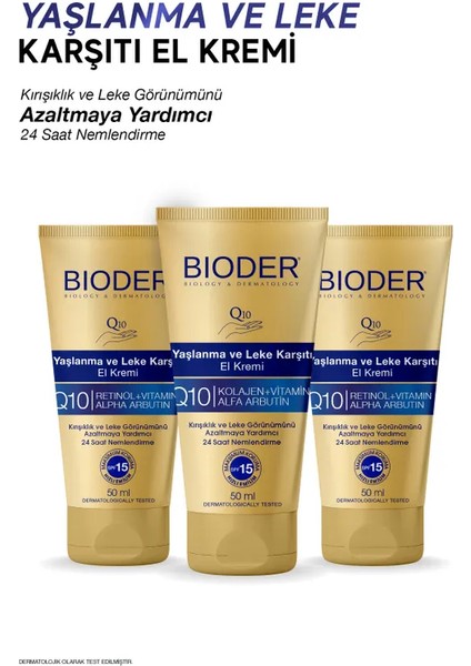 Yaşlanma ve Leke Karşıtı El Kremi - Kolajen Q10 Arbutin C Vitamini Spf 15 3'lü 50 ml