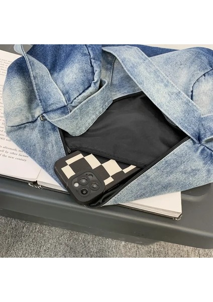 Mavi Kadın Degrade Renk Denim Hobo Hımbıl Omuz Çantası Y2K Grunge Rahat Sokak Büyük Kapasiteli Kot Kumaş Boston Yan Tek Kollu Çanta (Yurt Dışından) indirimleri