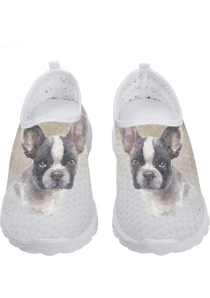 SPF1544AA 41 Instantarts Güzel Boston Terrier Tasarım Çiçek Baskı Yaz Açık Hava Nefes Alabilen Örgü Ayakkabı Salya Çantalı Yumuşak Slip On Ayakkabı (Yurt Dışından)