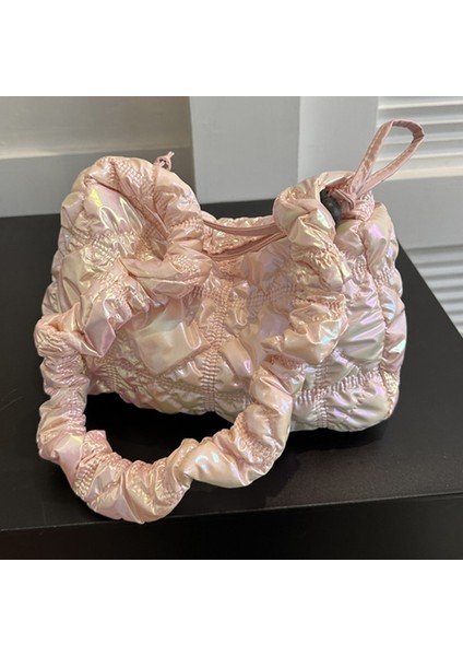 Pembe Kadın Yastıklı Omuz Çantası Moda Bulut Plise Çanta Ipli Kapitone Crossbody Çanta Günlük Arkadaş Çanta (Yurt Dışından)